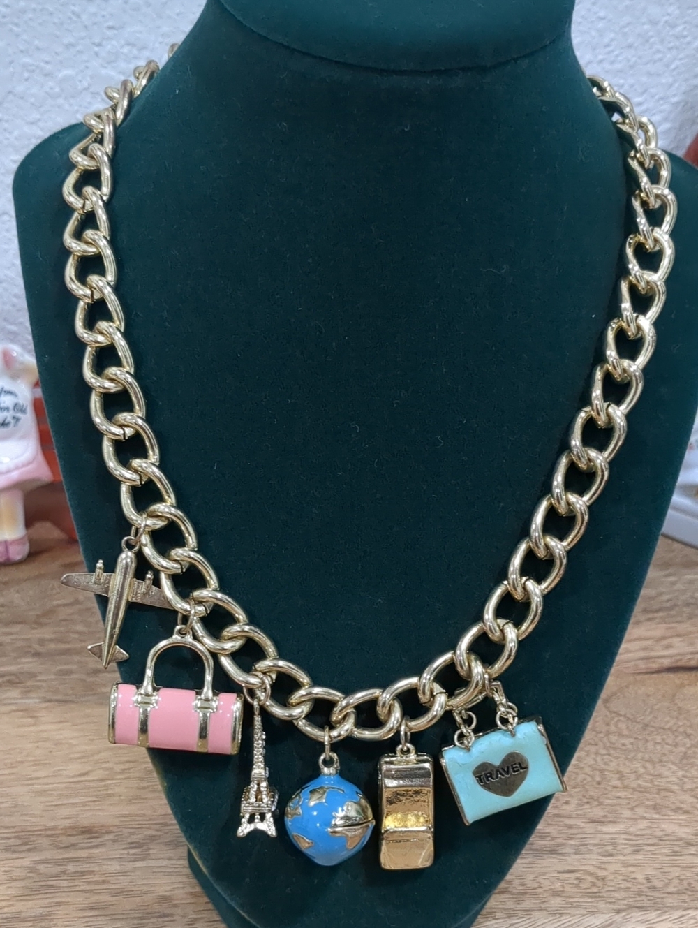 Travel Gold Charm Statement Necklace